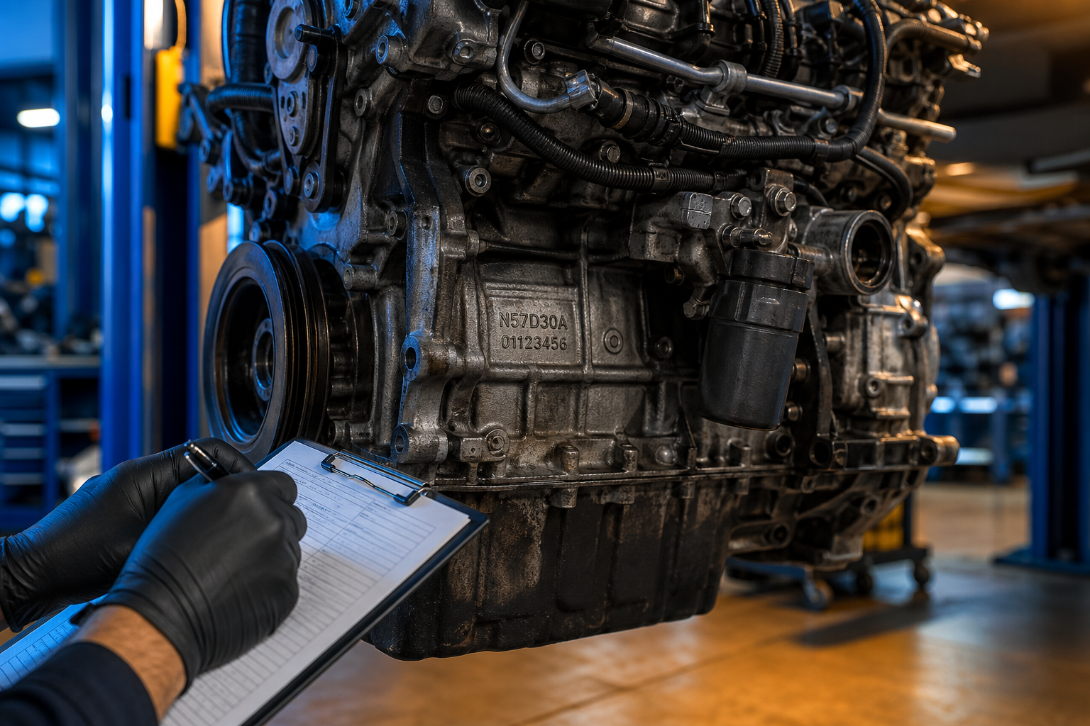 BMW engine inspection and compression testing in Hamburg workshop